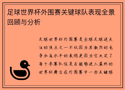 足球世界杯外围赛关键球队表现全景回顾与分析